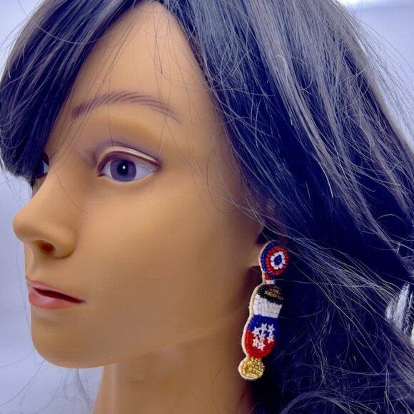 American Beaded Earrings Celebrate 4th of July with Patriotic champagne Earrings - Picture 4 of 6